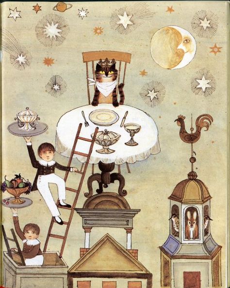 provensen king of cats Provensen Illustration, Martin Provensen, Alice Martin, Songs Of Innocence, Fairy Folk, Childrens Poetry, Muted Orange, Cats Rule, Children's Illustration