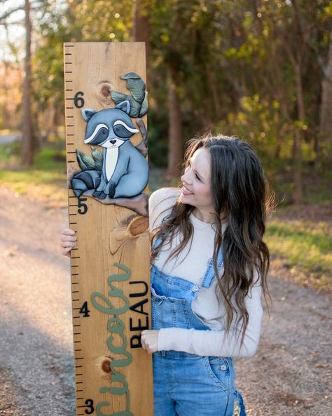 Forest Friend Forever a Favorite 🖤 ---------------- Instagram said screw you yesterday, so we're trying this again 😜 ✨️Looking to add a one of a kind growth chart or child nursery sign to your home?! Let me know! I'd love to create one JUST FOR YOU!! ✨️ Raccoon growth chart for woodland nursery #nursery #nurserydecor #growthchart #handmadelife #woodworker #woodlandgrowthchart #woodlandnursery Forest Themed Nursery, Nursery Growth Chart, Raccoon Nursery, Aurora Rose, Rose Stem, Woodland Forest, Single Rose, Nursery Signs, Forest Friends