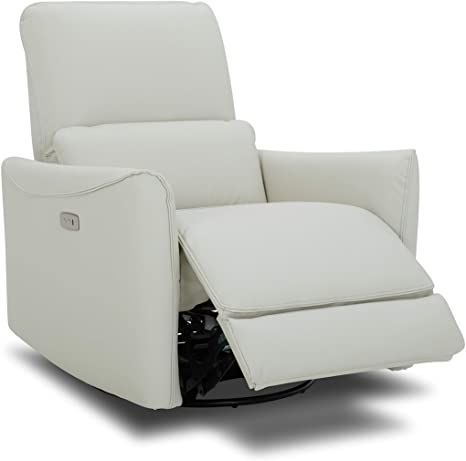 CHITA Power Recliner Swivel Glider，Upholstered Faux Leather Living Room Reclining Sofa Chair with Lumbar Support and Electric Adjustable Headrest, Cream Living Room Reclining Sofa, Leather Living Room, Swivel Rocker Recliner Chair, Beach House Living Room, Power Recliner Chair, Swivel Glider Recliner, Glider Rocker, Nursery Chair, Single Sofa Chair