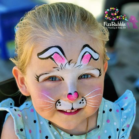 Kids Easter Face Paint, Animal Face Paintings Easy, Face Painting Rabbit, Easy Easter Face Painting, Bunny Face Paint Easy, Face Painting Bunny, Face Paint Bunny, Face Painting Easter, Easter Bunny Face Paint