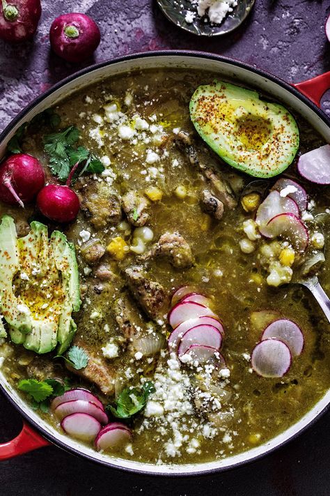 This Quick Pork Tenderloin Posole' Verde is a fast, one-pan dinner that isolated with incredibly flavors. Juicy pork, garlic and onions, tender hominy and salsa verde combine to create a flavorful Mexican stew that comes together in a flash. Grab this best ver pose recipe on the blog. #posole #Mexicanfood #stew #pork #salsaverde Posole Verde Recipe, Pozole Verde Recipe, Hominy Recipes, Pork Posole, Mexican Dinners, Pozole Verde, Pozole Recipe, Mexican Stew, Honey Pork