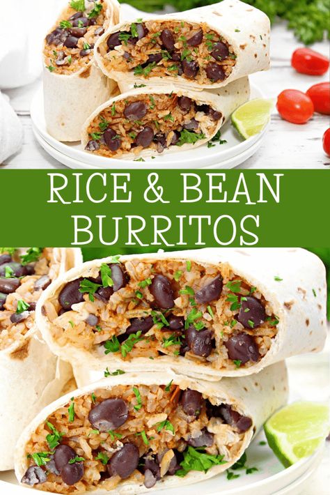 Easy Lunch Burritos, Wraps With Rice In Them, Rice Burrito, Rice And Beans Burrito Recipe, Rice And Bean Meal Prep, Rice And Bean Quesadilla, Bean And Rice Burrito, Black Bean And Cheese Burrito, Crispy Black Bean And Rice Burritos