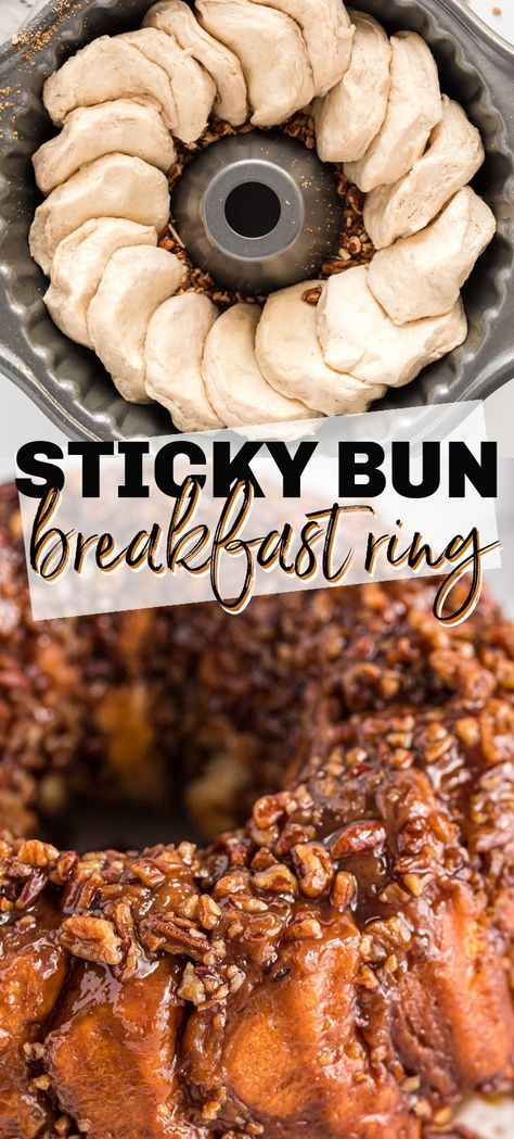 Sticky Buns With Biscuits, Easy Hot Cross Buns Recipe, Pinterest Desserts, Easy Hot Cross Buns, Breakfast Ring, Tube Cake, Cross Buns Recipe, Sticky Bun, Sticky Buns Recipes