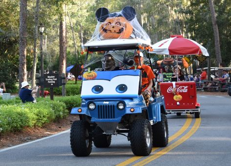 Family Halloween Costumes With Golf Cart, Fort Wilderness Halloween Decorations, Disney Golf Cart Decorations, Fort Wilderness Campground Decorations, Halloween Golf Cart Parade, Trunk Or Treat Ideas For Golf Cart, Halloween Decorations For Golf Cart, Halloween Golf Cart Decorations, Halloween Golf Cart Ideas