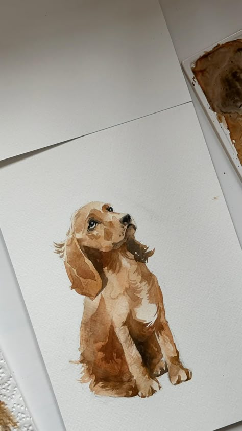 Watercolor painting process that you can use as a tutorial if youd like to learn how to paint dogs with watercolor. Watercolor Painting Dogs Tutorial, Watercolor Art Dog Easy, Watercolor Paintings Of Dogs, Giraffe Watercolor Painting Easy, Dog Drawing Watercolor, Watercolor Art Ideas Animals, Dogs In Watercolor, Beagle Watercolor Painting, Watercolor Dog Tutorial