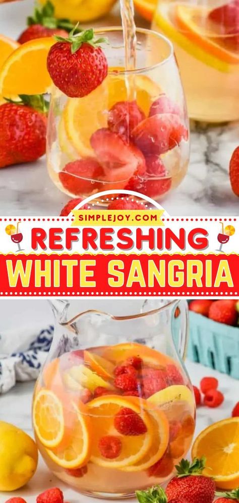 The perfect alcoholic drink for entertaining! So refreshing and delicious, this white wine sangria is the best summer cocktail. Make a pitcher of this easy sangria recipe for your next party — a few… Best White Sangria Recipe, Easy White Sangria Recipe, Wine Sangria Recipe, Easy Sangria, Margarita Sangria, Best Sangria Recipe, Summer Sangria Recipes, White Wine Sangria Recipe, White Sangria Recipe