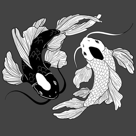 . Koi Fish Pfp Aesthetic, Black And White Fish Jjk, Fish Art Black And White, Koi Fish Black And White, Black And White Koi Fish, White Koi Fish, Black And White Fish, Black Koi Fish, Ocean Diy