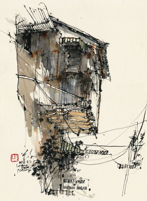 Corner Laundry, Kiah Kiean, Building Sketch, Laundry Shop, Watercolor Architecture, Watercolor Sketchbook, Lukisan Cat Air, Urban Sketchers, Abstract Art Landscape