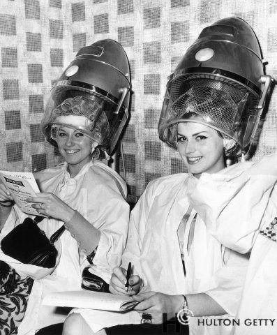 Working Girls under the dryers | Tressagurl1 | Flickr Vintage Beauty Salon, Salon Dryers, Vintage Hair Salons, Blouse Nylon, 60s Hair, Hair Dryers, Hair And Beauty Salon, Roller Set, Hair Rollers