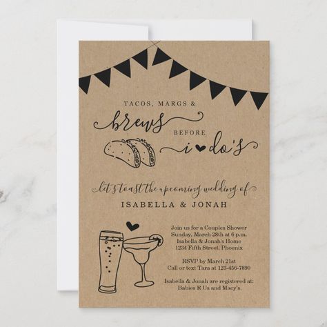 Couples Bridal Shower Invitations, Fiesta Bridal Shower Invitations, Couples Baby Shower Invitations, Elopement Invitation, Elopement Party, Fiesta Bridal Shower, Rustic Bridal Shower Invitations, Couples Bridal Shower, Pizza And Beer