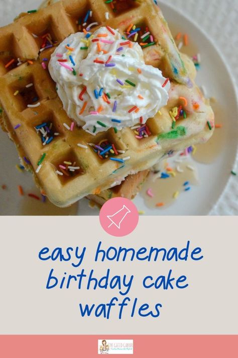 Waffles With Sprinkles, Easy Waffle Recipe No Eggs, Birthday Breakfast Ideas For Kids, Funfetti Waffles, Birthday Cake Waffles, Birthday Waffles, Cake Batter Waffles, Egg Waffle Recipe, Birthday Breakfast Ideas