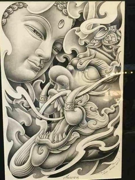 Tattoo Japonais, Buddha Tattoo Ideas, Backpiece Tattoo, Buddha Tattoo Design, Thailand Tattoo, Polynesian Tattoos, Buddha Tattoos, Japanese Dragon Tattoos, Buddha Tattoo