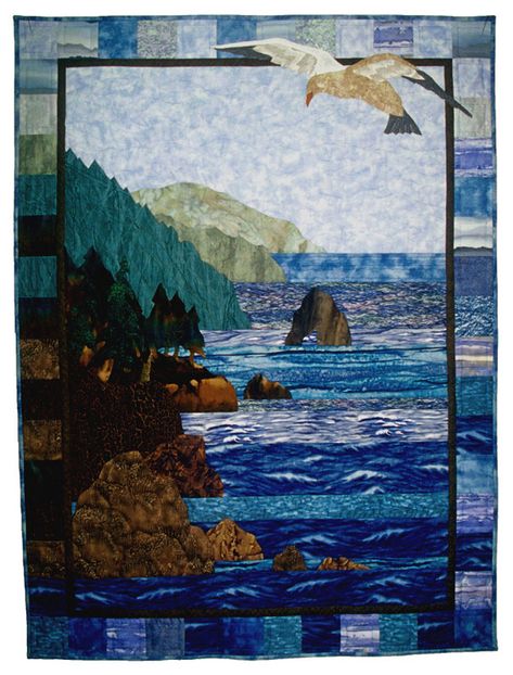 Landscape Quilts Tutorial, Seascape Quilts, Landscape Quilting, Wine And Paint Night, Collage Quilts, Sea Quilt, Landscape Art Quilts, Mountain Quilts, Nancy Zieman