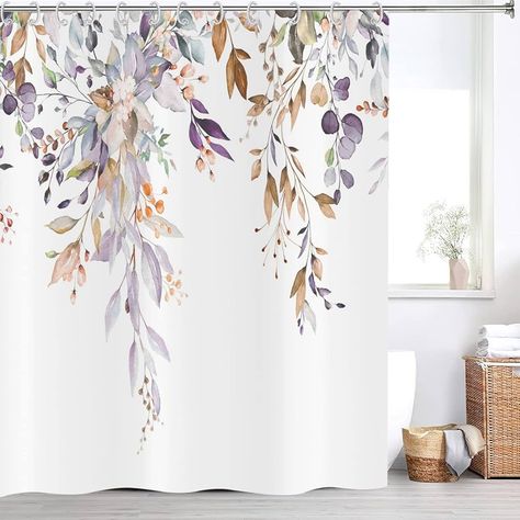 Amazon.com: GCIREC Leaf Shower Curtain, Light Purple and Tan Eucalyptus Leaves Botanical Plants on The Top Fabric Bathroom Curtain Home Decor Waterproof Washable with 12 Hooks : Home & Kitchen Leaf Shower Curtain, Botanical Bathroom, Shower Stalls, Botanical Plants, Flower Shower Curtain, Eucalyptus Leaf, Bathroom Curtain, Shower Stall, Eucalyptus Leaves