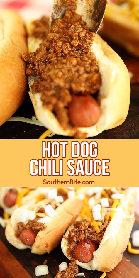 Hot Dog Sauce Recipe Homemade, 1950 Recipes, Best Hot Dog Chili Recipe, Hot Dog Chili Sauce Recipe, Hot Dog Chili Recipe, Chili Dog Sauce, Cream Cheese Mints Recipe, Hot Dog Sauce Recipe, Hotdog Chili Recipe