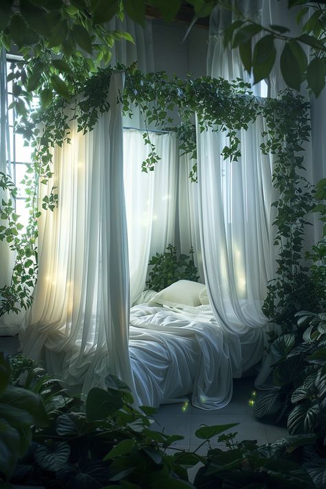 Fantasy Bedroom Nature, Castle Core Bedroom, Cute Cottage Core Bedroom Ideas, Fantasy Home Aesthetic, Fairytale Aesthetic Bedroom, Magical Home Aesthetic, Nature House Aesthetic, Fantasy Room Aesthetic, Floor Bed Aesthetic