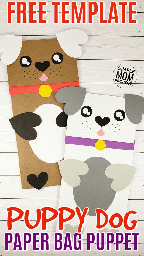 Use this free printable template to make this cute puppy dog paper bag puppet craft. It's such a fun kid craft for preschoolers! #paperbagpuppets #dogcrafts #puppycrafts #paperbagcrafts #diypuppets #bagpuppets Facetime Activities, Homeschooling Crafts, Dog Puppet, Preschool Shapes, Shapes Craft, Puppy Crafts, Bag Puppet, Dog Template, Dog Printable