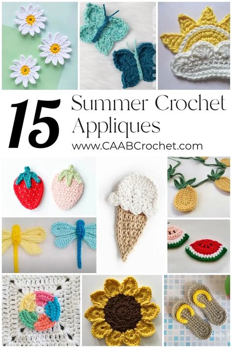 These summer crochet applique patterns will help you dress up all your projects for the sunshine season! Whether it's sunglasses, a sunflower, or a beach ball, you're sure to find an applique here to fit your summer theme! Round Up from Cute As A Button Crochet & Craft Easy Crochet Applique, Applique Patterns Free, Crochet Applique Patterns, Panda Applique, Football Crochet, Evil Eye Crochet, Eye Crochet, Crochet Sloth, Crochet Applique Patterns Free