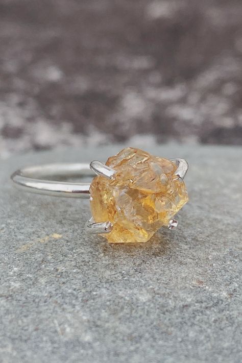 Natural Citrine Ring - Gemstone: Natural Citrine - Cut Type: Uncut, No Polishing - Shape: Raw - Size: 8-10mm (approx) - Quality: AAA (high transparency) - Metal: Pure Sterling Silver 925 #citrine #gemstone #ring #quartz #silverring #quartz Handmade Citrine Crystal Ring, Raw Citrine Ring, Yellow Citrine Crystal Ring, Citrine Silver Ring, Classic Silver Citrine Rings, Raw Citrine, Raw Gemstone Ring, Raw Stone Ring, Citrine Ring