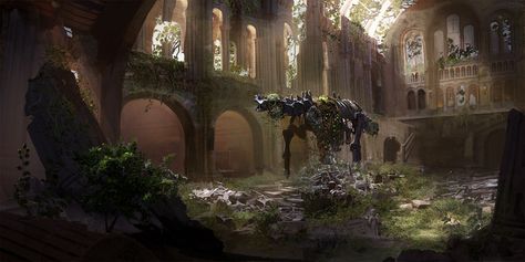 Abandoned Museum, Dinosaur Museum, Post Apocalyptic Art, Underground Cities, Dinosaur Skeleton, A Dinosaur, Matte Painting, Ancient Ruins, Post Apocalyptic