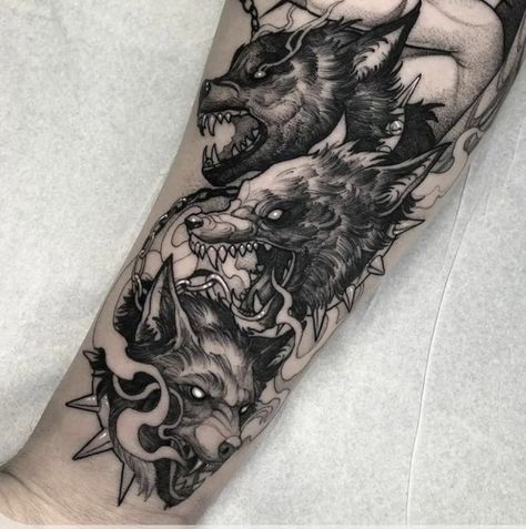 Hades And Cerberus Tattoo, Cerberus Drawing, Hellhound Tattoo, Fenrir Tattoo, Hellboy Tattoo, Crow Tattoo Design, Lion Tattoo Sleeves, Army Tattoos, Blackwork Tattoos