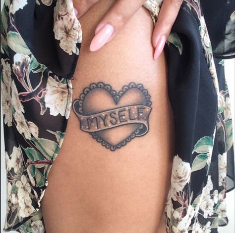 pιnтereѕт: j0rdanвrιanna Myself Heart Tattoo, Love Myself Tattoo, Myself Tattoo, Feminist Tattoo, Flower Tat, Self Love Tattoo, My Tattoos, Metal Tattoo, Love Myself