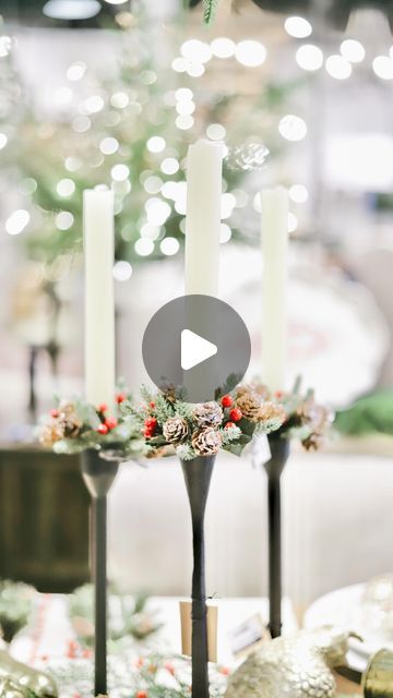 Jennifer Davenport on Instagram: "I sell these little taper candle rings at my store, but you could also make them if you have access to little grapevine rings to add greenery to! They’re perfect to add to taper candlesticks, or this cute idea of putting them on your chandelier!

#christmasideas #christmasidea #christmasdecorideas #christmasdecorinspo #christmasdesigner #christmasdecorations🎄 #simplechristmasdecor" Candle Stick Christmas Centerpiece, Taper Candles Christmas Tree, Christmas Candlesticks Ideas, Taper Candle Rings Christmas, Christmas Crystal Candle, Crystal Taper Candle Holders, Christmas Candlesticks, Chic Holiday, Simple Christmas Decor