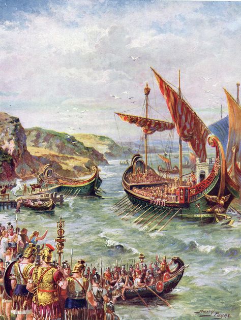 The Roman fleet landing on the coast of Britain for the Emperor Claudius’ invasion of Britain. Picture by Harry Payne The Last Legion, For The Emperor, Roman Britain, The Romans, Roman Emperor, Roman History, The Emperor, Saint Patrick, Ancient Rome