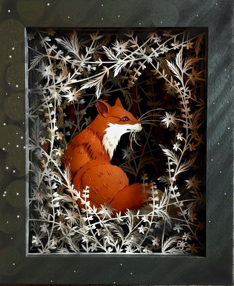 Paper Art Ideas, Fox Artwork, Paper Art Sculpture, Paper Carving, Idee Cricut, Paper Cutout Art, 3d Paper Art, Layered Art, Shadow Box Art