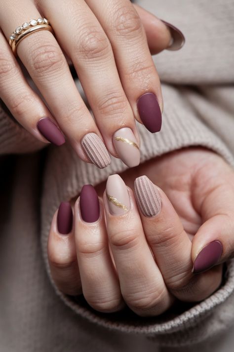 Embrace the beauty of autumn with this simple fall nail idea inspired by cozy sweater knits! Featuring soft, warm tones and a textured design, these nails capture the essence of fall fashion. Perfect for a weekend pumpkin patch visit or a cozy night in, this style combines elegance with comfort. Get ready to flaunt your chic fall vibe, and don窶冲 forget to add some shimmer for that extra sparkle! #FallNailIdeas #NailArt #AutumnNails Fall Nail Designs Sweater, Cool Tone Fall Nails, Textured Fall Nails, Autumn Classy Nails, Fall Short Nail Designs Autumn Classy, Autumn Sweater Nails, Autumn Pumpkin Nails, November Nails Matte, Short Almond Gel X Nail Designs