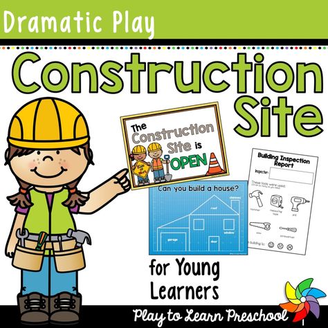 Construction Site Dramatic Play in the Block Center Construction Area Ideas, Construction Dramatic Play, Construction Signs Printable, Preschool Construction, Dramatic Play Printables, Community Helpers Theme, Construction Play, Dramatic Play Preschool, Dramatic Play Area