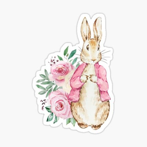 Watercolor Peter Rabbit with flowers, Beatrix Potter, Nursery Characters #watercolor #peterrabbit #beatrixpotter Peter Rabbit Watercolor Paintings, Peter Rabbit Characters Beatrix Potter, Rabbit With Flowers, Peter Rabbit Characters, Beatrix Potter Cat Illustrations, Beatrix Potter Tom Kitten, Beatrix Potter Nursery, Peter Rabbit Original Illustrations, Rabbit Girl