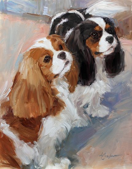 Waiting, Watching and Wagging is sweet pet portrait, dog painting by Lindsey Graham. Cavalier King Charles Dog, Spaniel Art, King Charles Dog, King Charles Cavalier Spaniel Puppy, Cavalier Spaniel, King Charles Cavalier, 강아지 그림, Canine Art, Spaniel Puppies