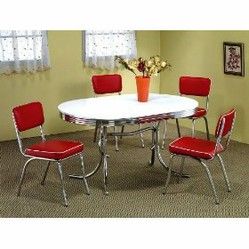 Retro Kitchen Tables for Sale | Where to Find a Great, Wooden Rocking Chair without Paying too Much Retro Dining Room, 1950s Dining Room, Retro Kitchen Tables, Red Dining Chairs, Retro Dining Table, Retro Dining Rooms, Red Chairs, Retro Dining Chairs, Retro Table