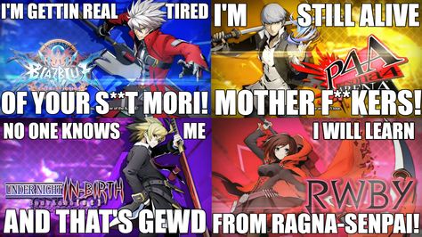 blazblue_cross_tag_battle_in_a_nutshell_by_epiclinksam-dbgurlj Blazblue Cross Tag Battle, Yu Narukami, Rwby Characters, Team Rwby, High Iq, Megami Tensei, Tv Tropes, Guilty Gear, Persona 4