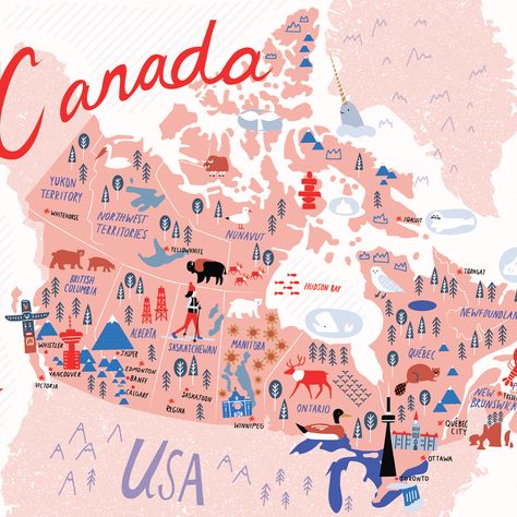 Oh Canada!!! 🇨🇦 Just finished this one of a kind interpretation to celebrate our beautiful country. What map would you want to see next?… Canada Illustration, App Dashboard, Map Illustrations, Map Of Canada, Ontario Map, Montana Vacation, Canada Map, Moving Gift, Maps For Kids