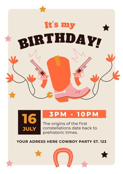 Stampede Party, Cowboy Birthday Party Invitations, Cowboy Party Invitations, Cowboy Invitations, Cowboy Birthday Party, Cowboy Birthday, Birthday Party Invitation Templates, Cowboy Party, Birthday Dinner