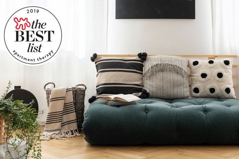 The 8 Best Futons of 2019 | Apartment Therapy Futon In Playroom, Office Futon Ideas, Dorm Futon Ideas, Futon Guest Room, Office Futon, Guest Rooms Ideas, Guest Room Futon, Motorhome Life, Comfortable Futons