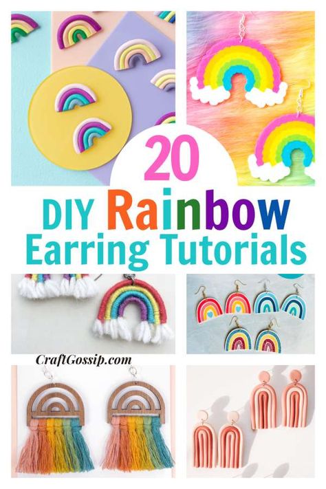 Diy Summer Earrings, Cheap Handmade Rainbow Beaded Earrings, Handmade Rainbow Jewelry For Crafting, Pride Earrings Diy, Cheap Handmade Rainbow Earrings, Handmade Rainbow Hoop Earrings, Diy Earrings Tutorial, Fall Crafts For Adults, Rainbow Diy