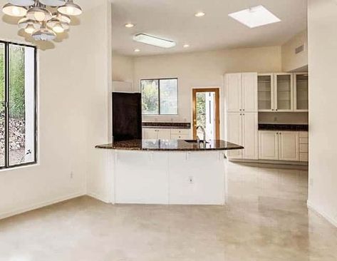 Mcm Concrete Floors, Non Slip Concrete Floor, Concrete Floor Colors Living Room, Beige Stained Concrete Floors, Light Colored Stained Concrete Floors, Limewash Concrete Floors, Smooth Concrete Floor, Cream Concrete Floors, Beige Concrete Floors