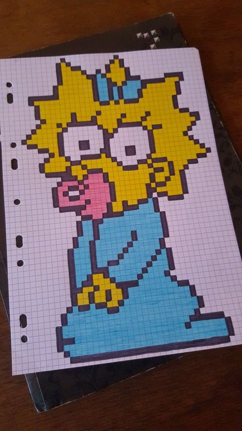 Square Drawing, Maggie Simpson, Graph Paper Designs, Graph Paper Drawings, Easy Pixel Art, Pixel Art Templates, Pixel Drawing, Pix Art, Pixel Art Grid