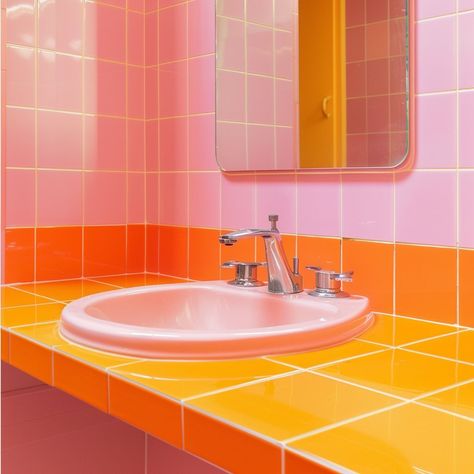 A pink and tangerine bathroom design of my dreams🍊💭 Visualised by me 🫶🏻🫶🏻🫶🏻🫶🏻🫶🏻🫶🏻 #pinkaesthetic #pinkandorange #bathroomdesign #bathroominspiration #aiartcommunity #ai #aiartcommunity #designdeinteriores #interiordesign #orangeandpink #aesthetic #architecture #concept Orange Pink Bathroom, Tangerine Bathroom, Pink Yellow Bathroom, Color Duos, Aesthetic Architecture, Orange Bathrooms, Inspiring Interiors, Architecture Concept, Yellow Bathrooms