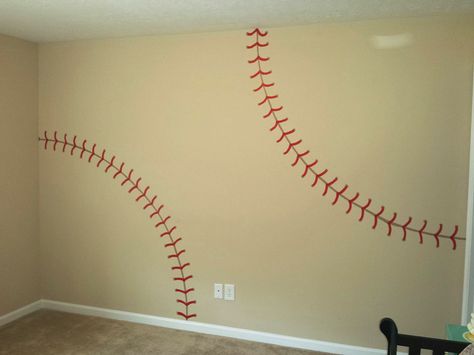 DIY Baseball Wall Idea for a little boys room! Paint idea Kids Baseball Room, Baseball Themed Bedroom, Sports Room Boys, Boy Room Paint, Baseball Bedroom, Ball Painting, Sport Bedroom, Baseball Room, Baseball Wall