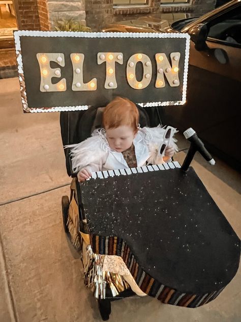 Coolest DIY Baby Elton John Rocket Man Stroller Costume Elton John Halloween Costume, Diy Voodoo Doll Costume, Elton John Rocket Man, Stroller Costume, Elton John Costume, Voodoo Doll Costume, Rocket Man, Spooky Stuff, Homemade Costumes