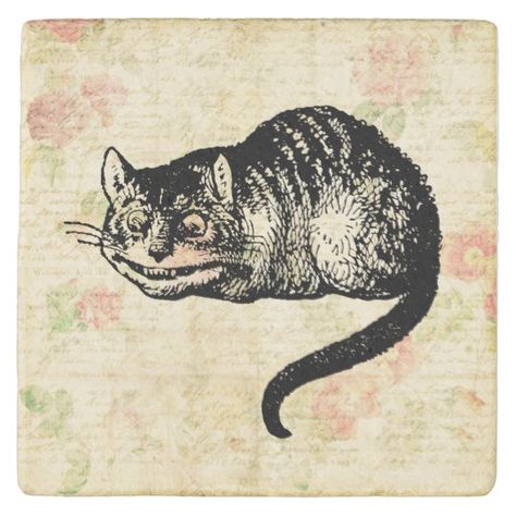 Cheshire Cat Alice in Wonderland Art Illustration Stone Coaster from Vintage Atmosphere Alice In Wonderland Cat, Alice In Wonderland Original, Alice In Wonderland Art, Cat Alice In Wonderland, Cheshire Cat Alice In Wonderland, Alice In Wonderland Poster, Alice In Wonderland Gifts, Wonderland Tattoo, Antique Artwork