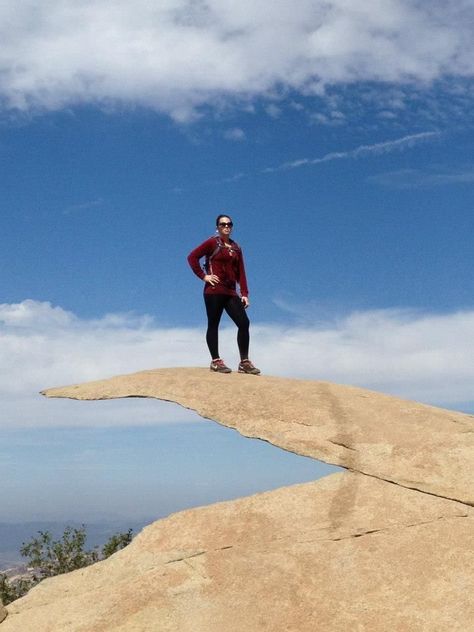 Mt Woodson via Lake Poway is a 7.5 mile out and back trail that offers breathtaking vistas. Trails are well maintained. Dogs are allowed. This hike is rated as moderately strenuous, though it may be the easiest "difficult" hike to access due to its convenient location. Potato Chip Rock, Potato Chip, A Potato, Trail Runners, San Diego County, Pacific Ocean, Bouldering, Fun Things, Beautiful Views