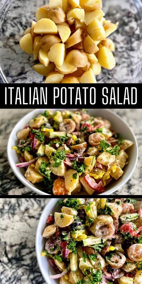 Potato Italian Recipes, Cold Italian Side Dishes, Cold Potatoes Recipes, Unique Italian Recipes, Unique Potato Salad, Unique Potato Salad Recipes, Cold Potato Side Dishes, Italian Potato Recipes, Cold Potato Recipes