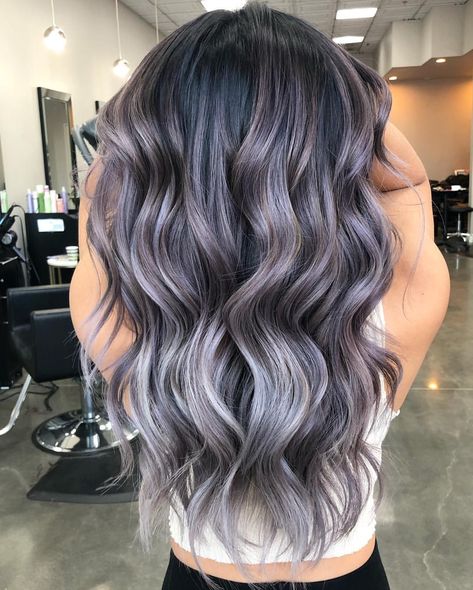 Silver X Lavender in Indoor lighting🌟 . . . . . #balayage #ombre #balayageombre #hotd #sandiegosalon #blondehair #hairspiration #olaplex… Smoky Lavender Balayage, Ashy Purple Hair Balayage, Silver Purple Hair Balayage, Silver Lavender Hair Balayage, Lavender Balayage Brunette, Lavender Balayage, Silver Lavender Hair, Medium Ombre Hair, Lavender Hair Ombre