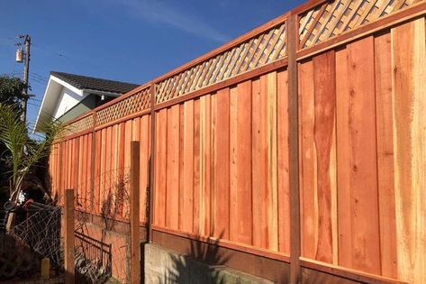 Ways To Add Height To A Fence Extend Height Of Fence For Privacy, Tall To Short Fence Transition, Adding Height To Fence, Add Height To Fence, Extended Fence Height, Fence Toppers For Privacy, Fence Height Extension, Fence Types, Short Fence