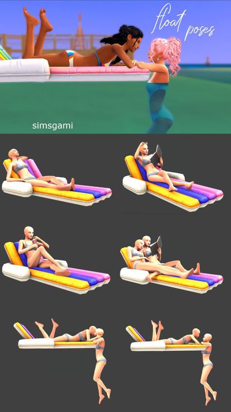 Sims 4 Pool Poses, Sims 4 Beach Poses, Glasses On Head, The Sims 4 Pose, Sims 4 Couple, Sims4 Poses, Poses The Sims 4, Sims 4 Beds, Sims 4 Couple Poses